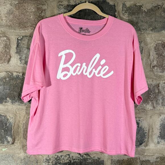 Barbie Pink Oversized T-Shirt XL Logo Graphic Tee Cotton Blend Retro Look Casual - Picture 1 of 10